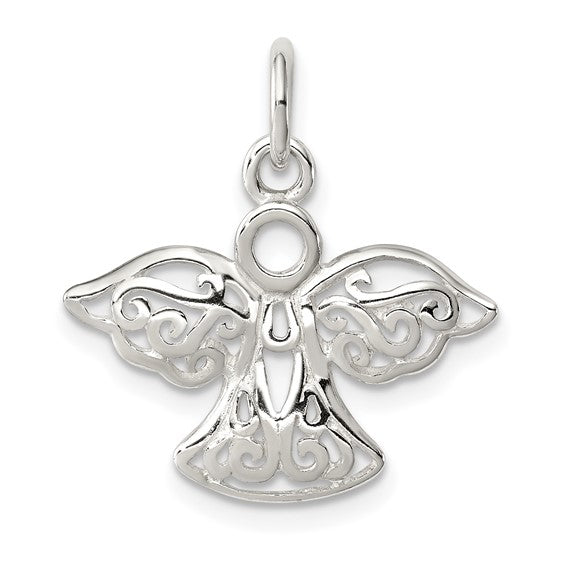 Sterling Silver Angel Pendant with Filigree Detailing, Christian Spiritual Jewelry