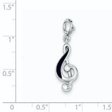 Sterling Silver Treble Clef Pendant with Red Enamel Accent, Musical Symbol Charm