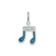 Sterling Silver Music Note Pendant with Light Blue Crystals and Blue Enamel Accents