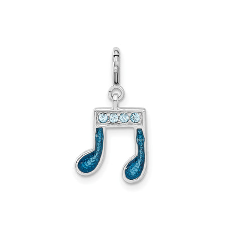 Sterling Silver Music Note Pendant with Light Blue Crystals and Blue Enamel Accents