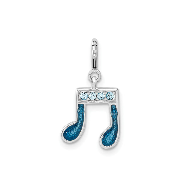 Sterling Silver Music Note Pendant with Light Blue Crystals and Blue Enamel Accents