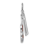 Sterling Silver Violin Charm Pendant with Red Enamel and Crystal Accents