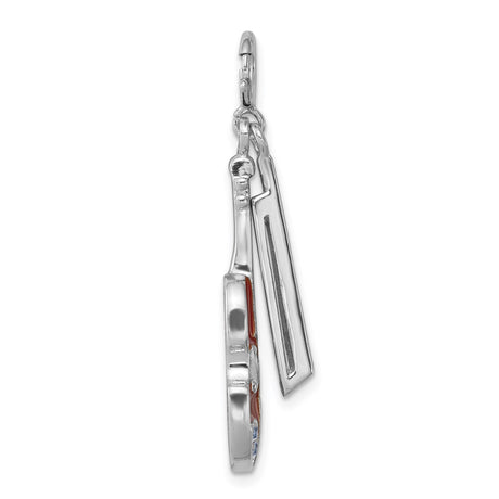 Sterling Silver Violin Charm Pendant with Red Enamel and Crystal Accents