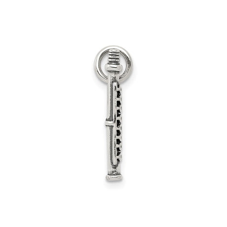Sterling Silver Flute Charm Pendant with Detailed Key Design, Musical Instrument Jewelry