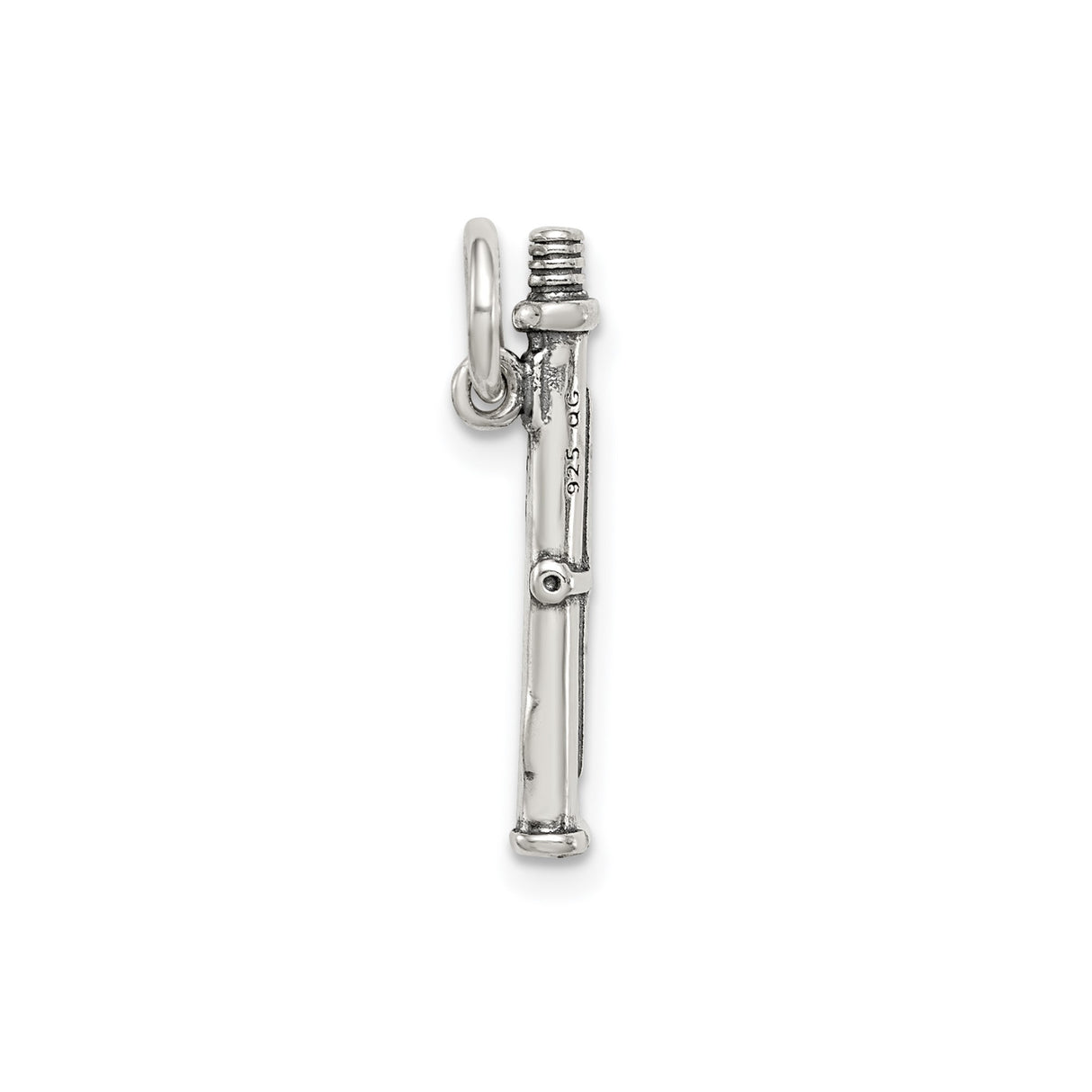Sterling Silver Flute Charm Pendant with Detailed Key Design, Musical Instrument Jewelry