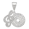 Sterling Silver Music Note Pendant with Cubic Zirconia Treble Clef and Disc Design