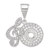 Sterling Silver Music Note Pendant with Cubic Zirconia Treble Clef and Disc Design
