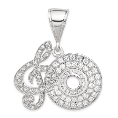Sterling Silver Music Note Pendant with Cubic Zirconia Treble Clef and Disc Design