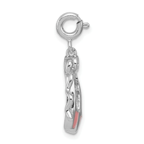 Pink Enameled Ballet Slippers Charm Pendant in Real 925 Sterling Silver