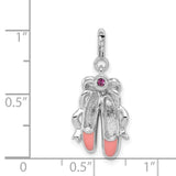 Pink Enameled Ballet Slippers Charm Pendant in Real 925 Sterling Silver