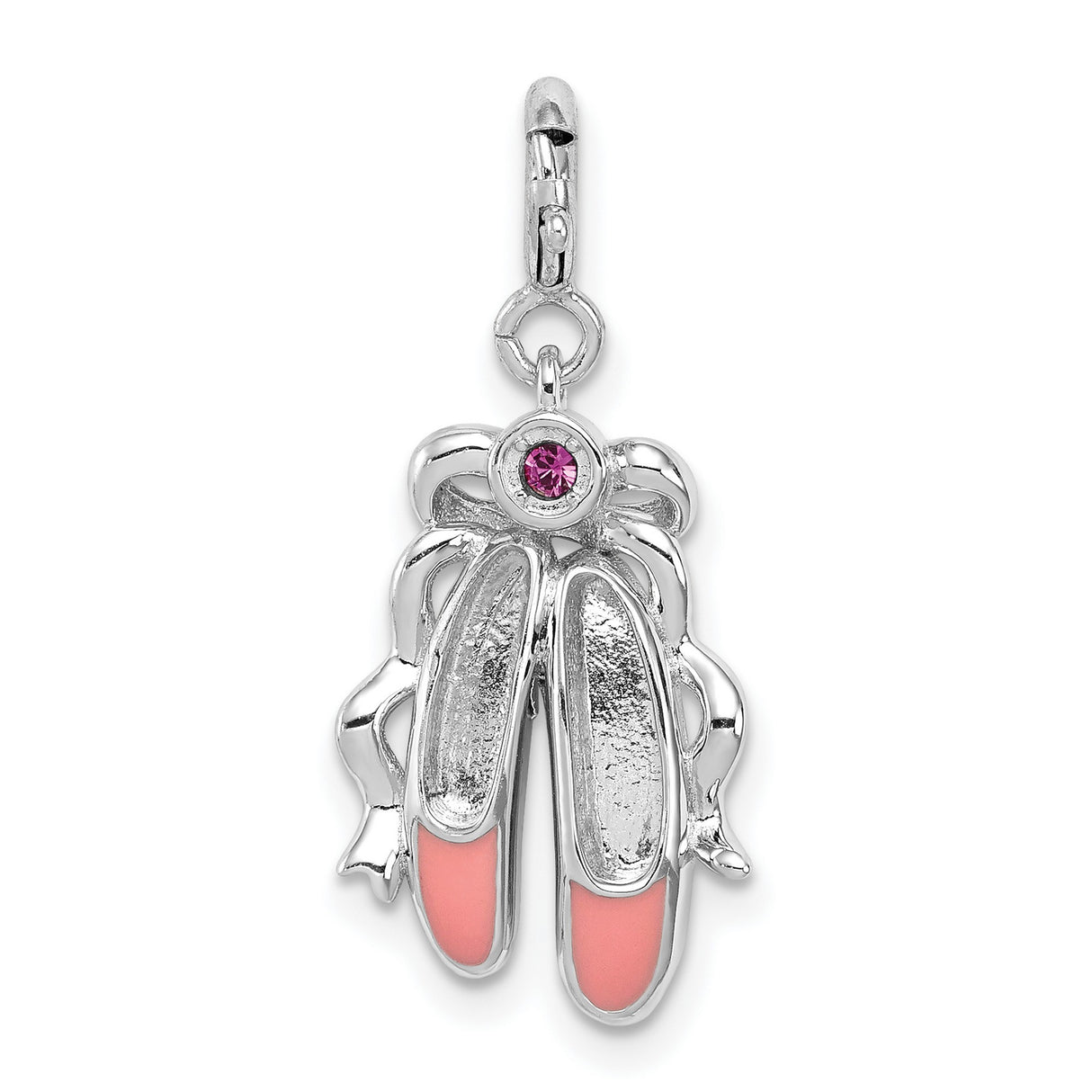 Pink Enameled Ballet Slippers Charm Pendant in Real 925 Sterling Silver