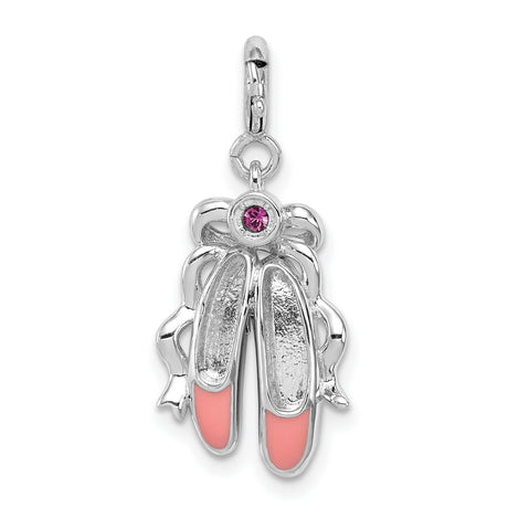 Pink Enameled Ballet Slippers Charm Pendant in Real 925 Sterling Silver