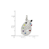 Sterling Silver Artist Palette Pendant with Enamel Paint and Paintbrush Accents