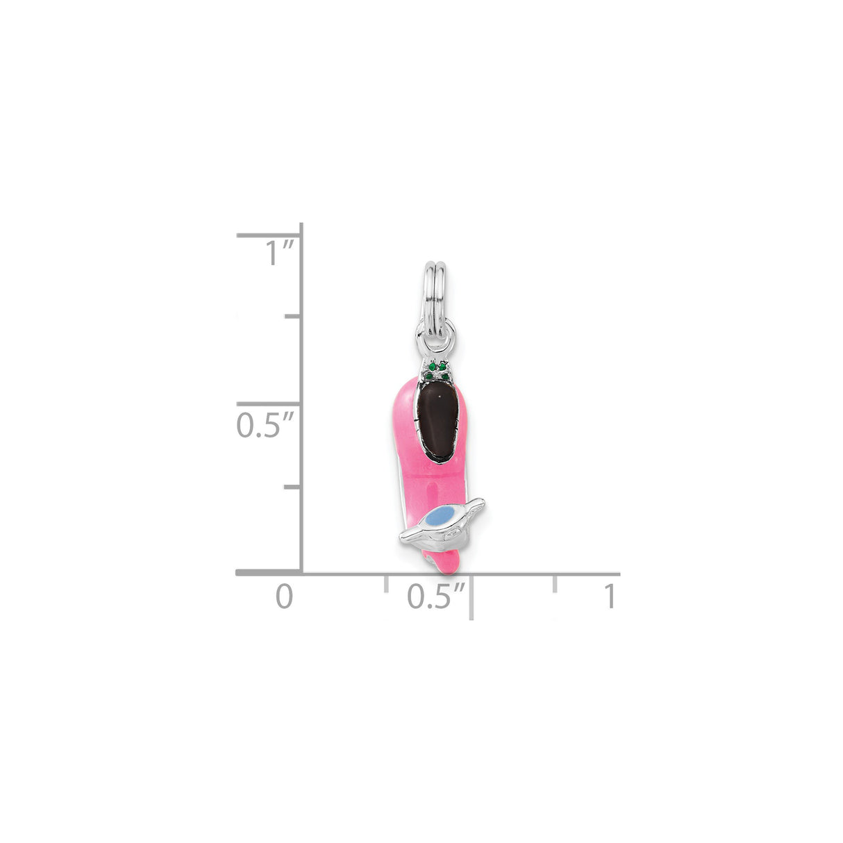 Sterling Silver Slipper Charm with Pink Enamel, Green and Black Evil Eye Accents
