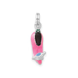 Sterling Silver Slipper Charm with Pink Enamel, Green and Black Evil Eye Accents