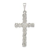 Sterling Silver Cross Pendant with Faceted Diamond Cut Finish, Textured Religious Charm for Men and Women