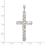 Sterling Silver Cross Pendant with Faceted Diamond Cut Finish, Textured Religious Charm for Men and Women