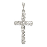 Sterling Silver Cross Pendant with Faceted Diamond Cut Finish, Textured Religious Charm for Men and Women