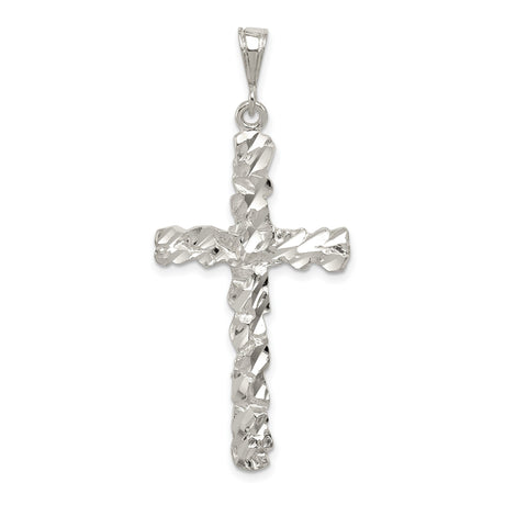 Diamond -Cut Cross Charm Pendant in Real 925 Sterling Silver