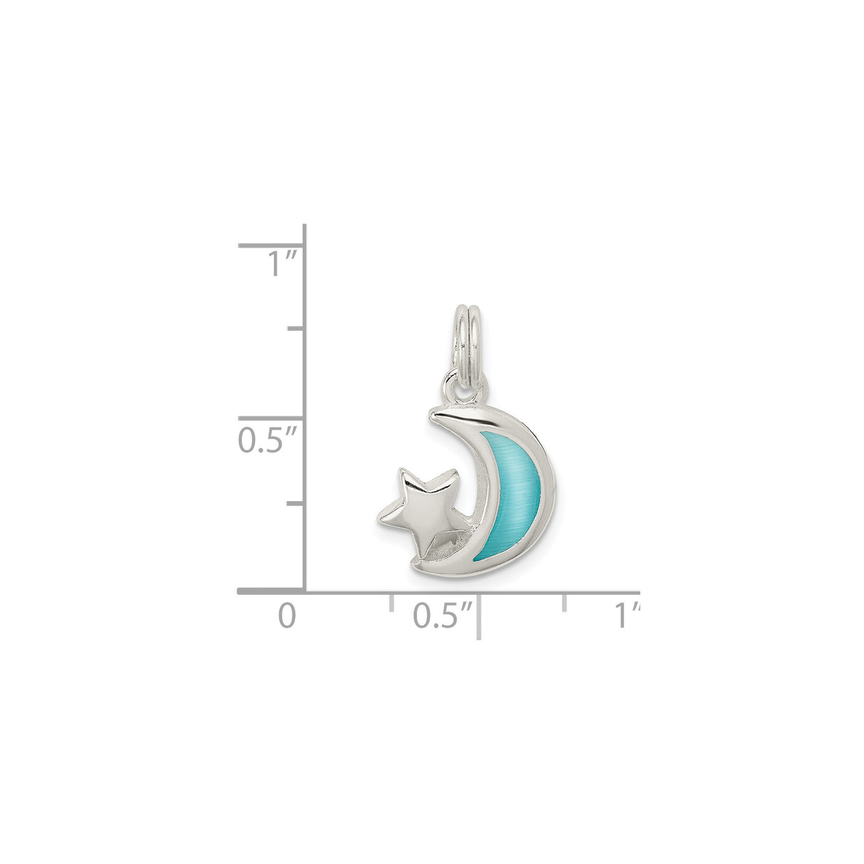 Sterling Silver Crescent Moon Pendant with Turquoise Enamel and Star Design