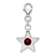 Sterling Silver Star Charm with Cubic Zirconia, Red Five-Point Pendant with Lobster Clasp