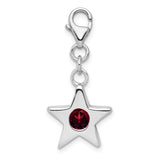 Sterling Silver Star Charm with Cubic Zirconia, Red Five-Point Pendant with Lobster Clasp