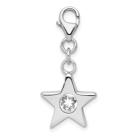 Sterling Silver Star Charm with Cubic Zirconia, Lobster Clasp Celestial Pendant