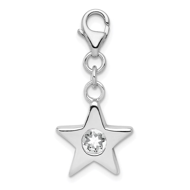 Sterling Silver Star Charm with Cubic Zirconia, Lobster Clasp Celestial Pendant