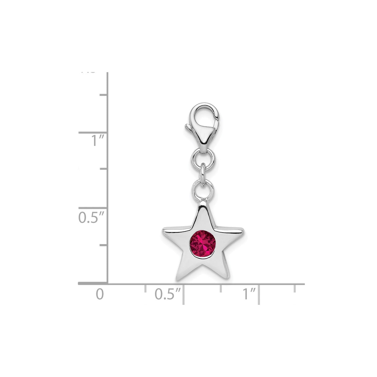 Sterling Silver Star Charm with Red Cubic Zirconia, July Birthstone Celestial Pendant