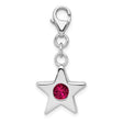 Sterling Silver Star Charm with Red Cubic Zirconia, July Birthstone Celestial Pendant