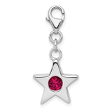 Sterling Silver Star Charm with Red Cubic Zirconia, July Birthstone Celestial Pendant