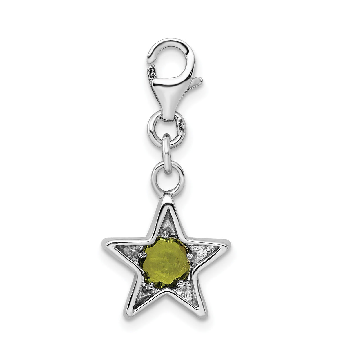 Sterling Silver Star Charm with Cubic Zirconia, Peridot-Inspired Celestial Pendant