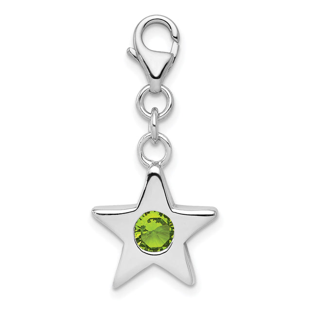 Sterling Silver Star Charm with Cubic Zirconia, Peridot-Inspired Celestial Pendant