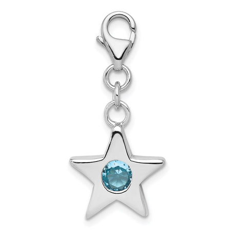 Sterling Silver Star Charm with Cubic Zirconia, Celestial Dangle Pendant for Women or Girls