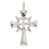 Sterling Silver Cross Pendant with Rugged Finish and Geometric Texture