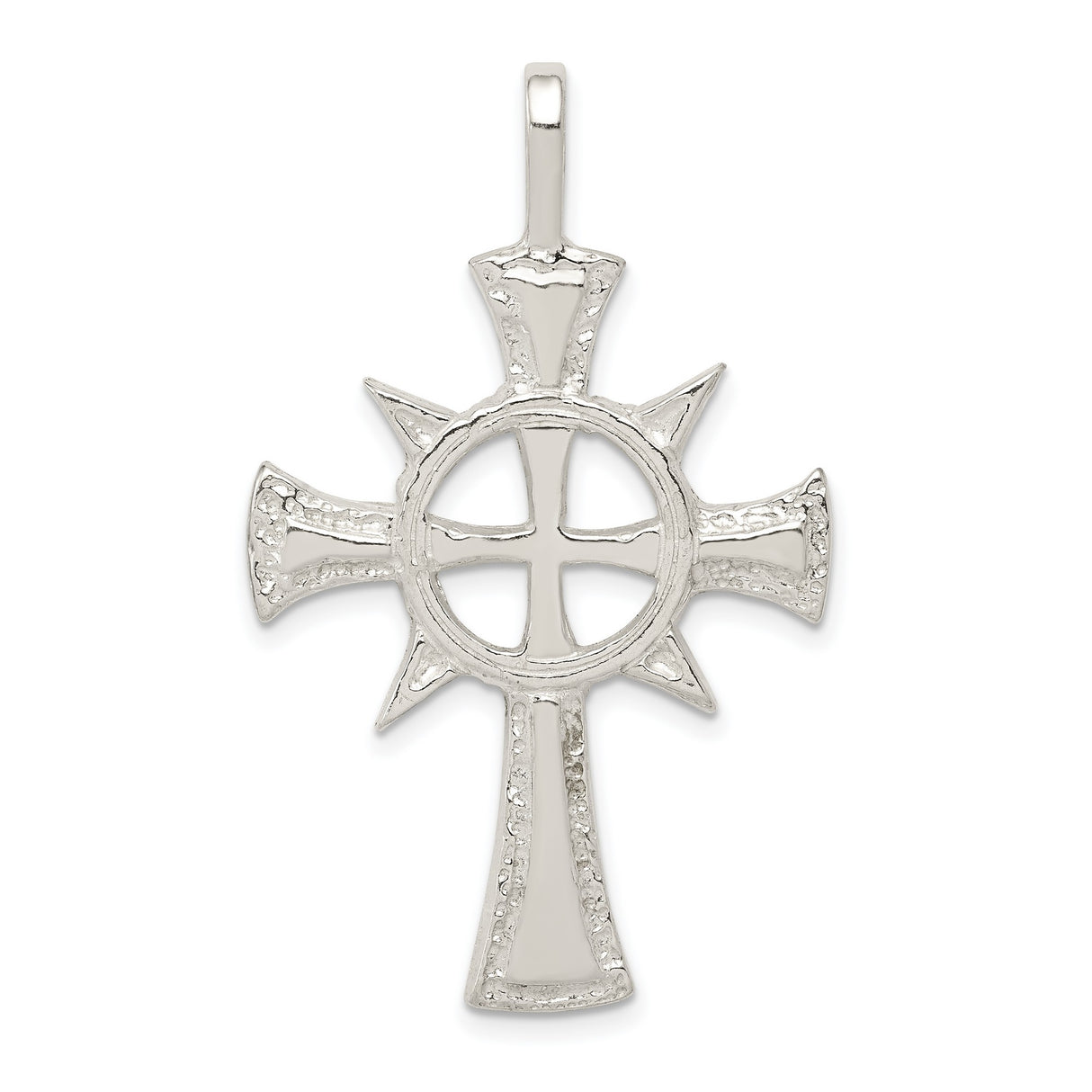 Sterling Silver Cross Pendant with Rugged Finish and Geometric Texture