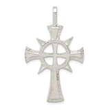 Sterling Silver Cross Pendant with Rugged Finish and Geometric Texture