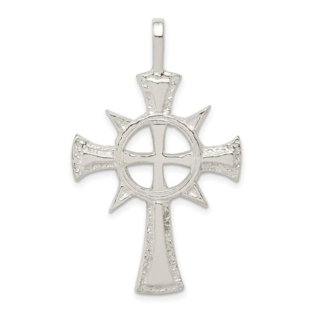 Sterling Silver Cross Pendant with Rugged Finish and Geometric Texture
