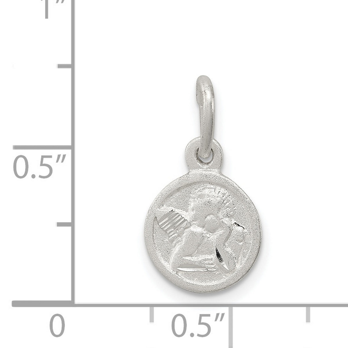 Cherub Angel Round Disc Shaped Charm Pendant in Real 925 Sterling Silver