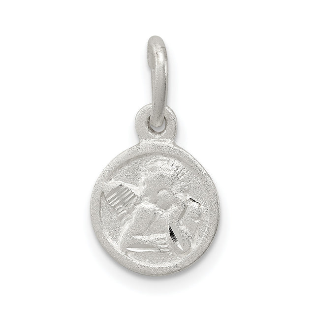 Cherub Angel Round Disc Shaped Charm Pendant in Real 925 Sterling Silver