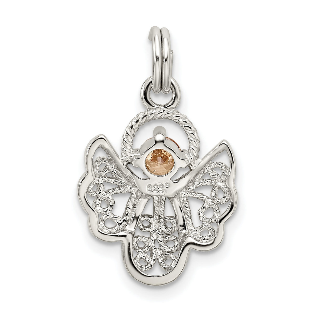 Orange CZ Angel Charm Pendant in Real 925 Sterling Silver
