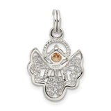 Orange CZ Angel Charm Pendant in Real 925 Sterling Silver