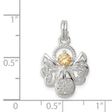 Orange CZ Angel Charm Pendant in Real 925 Sterling Silver