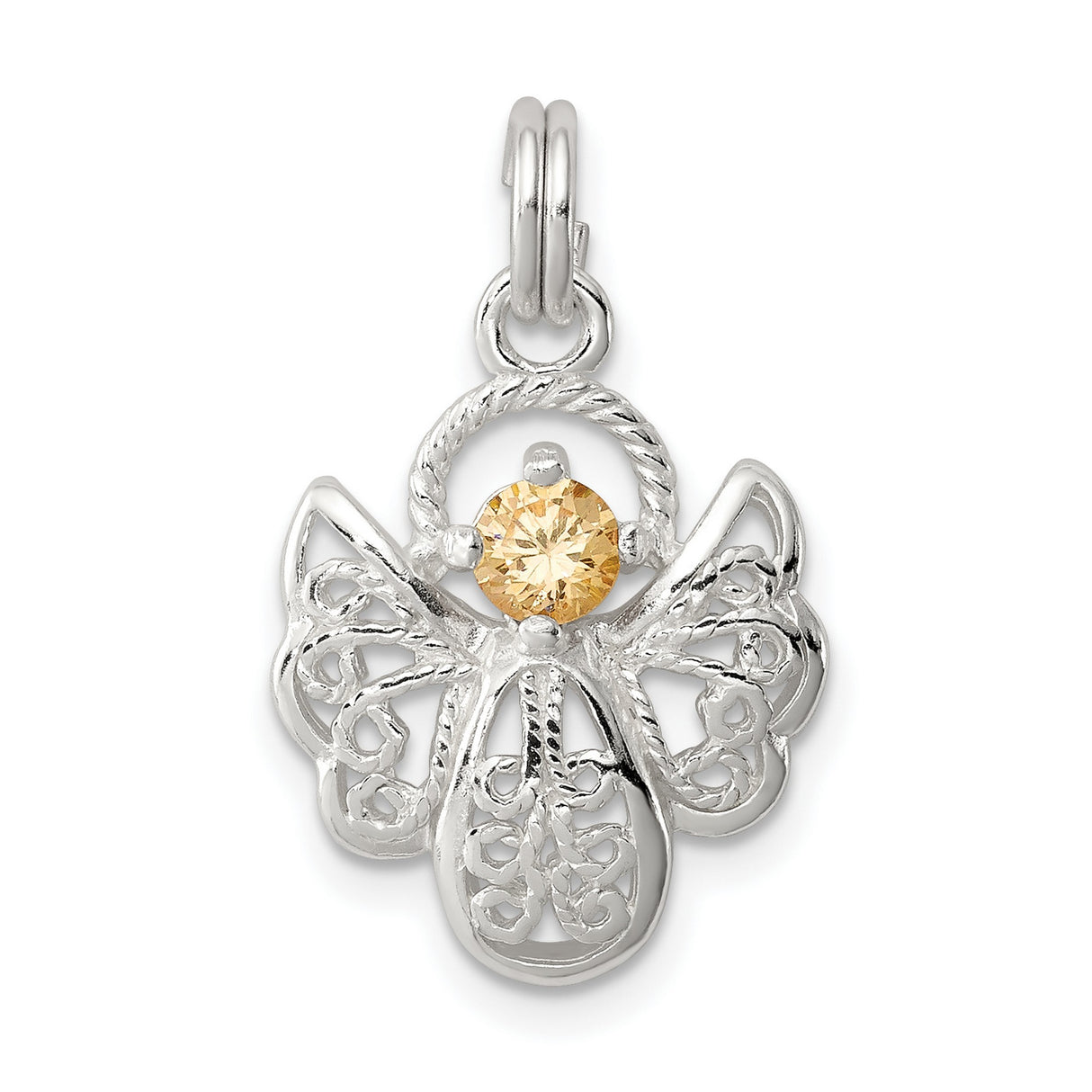 Orange CZ Angel Charm Pendant in Real 925 Sterling Silver