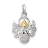 Orange CZ Angel Charm Pendant in Real 925 Sterling Silver