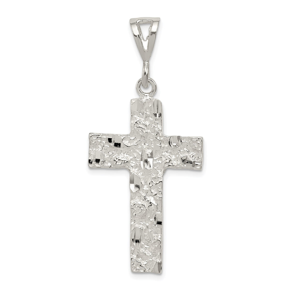 Sterling Silver Textured Nugget Cross Pendant with Fine Chain, Unisex Religious Jewelry