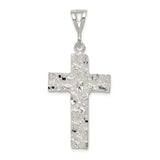 Sterling Silver Textured Nugget Cross Pendant with Fine Chain, Unisex Religious Jewelry