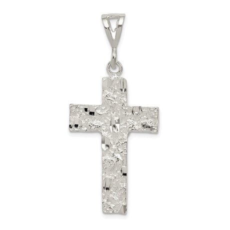 Sterling Silver Textured Nugget Cross Pendant with Fine Chain, Unisex Religious Jewelry