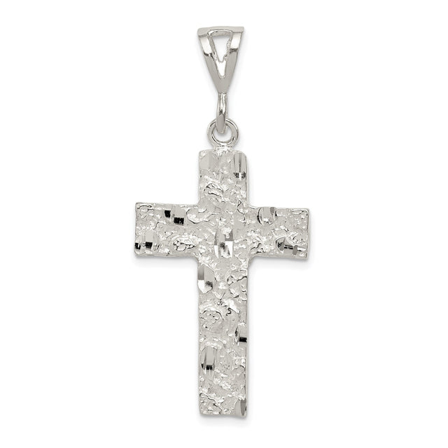 Sterling Silver Textured Nugget Cross Pendant with Fine Chain, Unisex Religious Jewelry