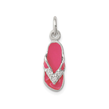 Sterling Silver Flip Flop Pendant with Pink Enamel and Cubic Zirconia, Fun Beach Jewelry for Women and Girls